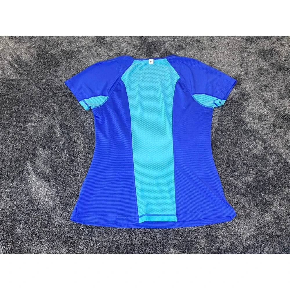 Fila Sport Womens Blue Turquoise Mesh Back Athletic Short Sleeve Shirt Size L